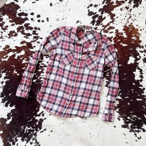 BCBGenteration Pink Plaid Snaps Shirt Top XS